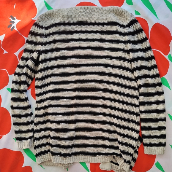 Black and Oatmeal Striped Open Front Cardigan Size Small | Ann Taylor Loft - Picture 7 of 11